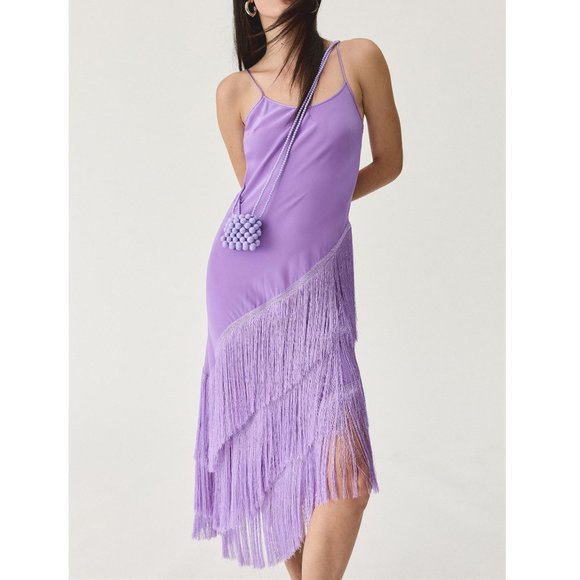 Delfi Collective Cristina Asymmetrical Fringe Dress Lavender Purple - Small - Picture 4 of 10